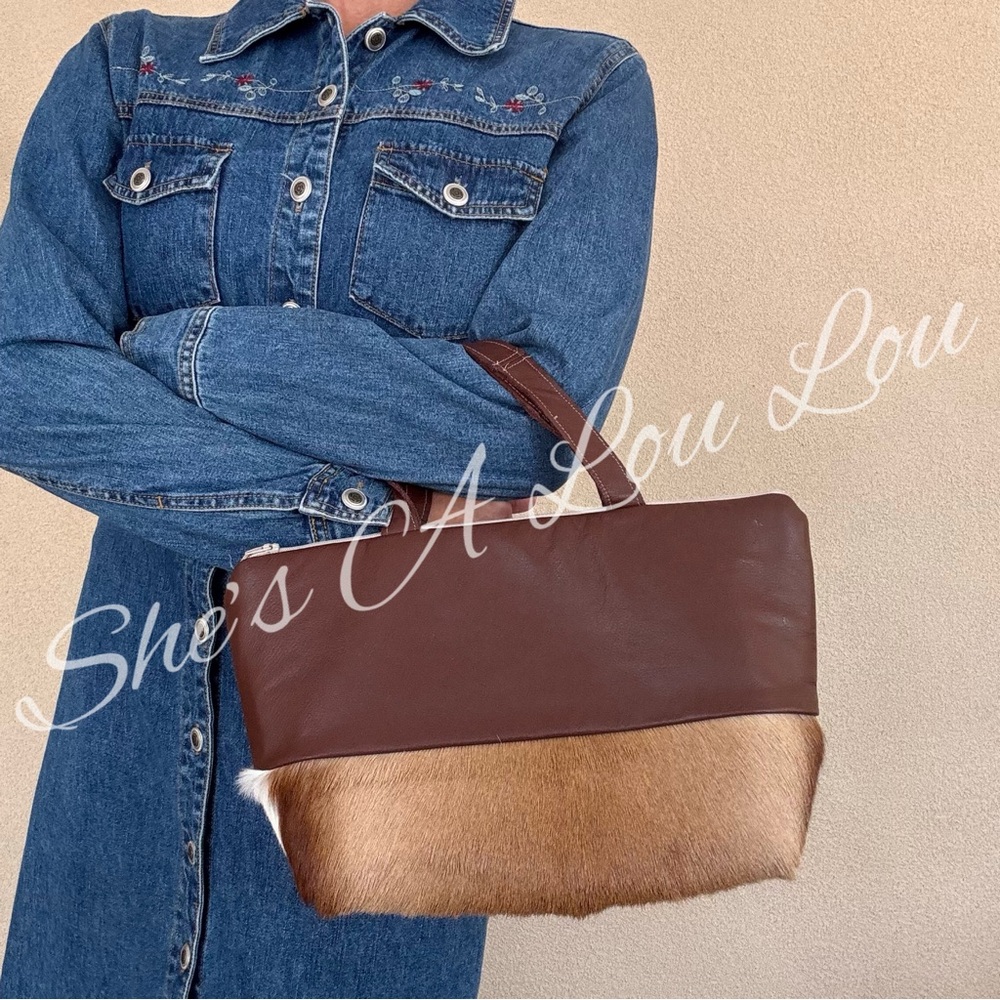 🆕Clutched by JPeru Handmade Artisan genuine leather and hair hide mini handbag